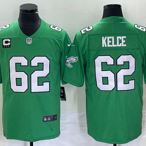 Men Philadelphia Eagles #62 Jason Kelce Green Vapor Limited With C Patch Stitched Football Jersey