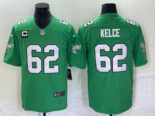 Men Philadelphia Eagles #62 Jason Kelce Green Vapor Limited With C Patch Stitched Football Jersey