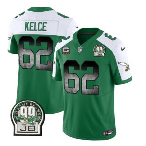 Men Philadelphia Eagles #62 Jason Kelce Green/White 2023 F.U.S.E. With 4-star C Patch Throwback Vapor Untouchable Limited Football Stitched Jersey