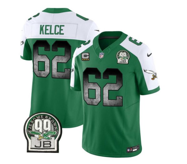 Men Philadelphia Eagles #62 Jason Kelce Green/White 2023 F.U.S.E. With 4-star C Patch Throwback Vapor Untouchable Limited Football Stitched Jersey