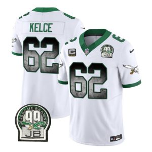 Men Philadelphia Eagles #62 Jason Kelce White 2023 F.U.S.E. With 4-star C Patch Throwback Vapor Untouchable Limited Football Stitched Jersey