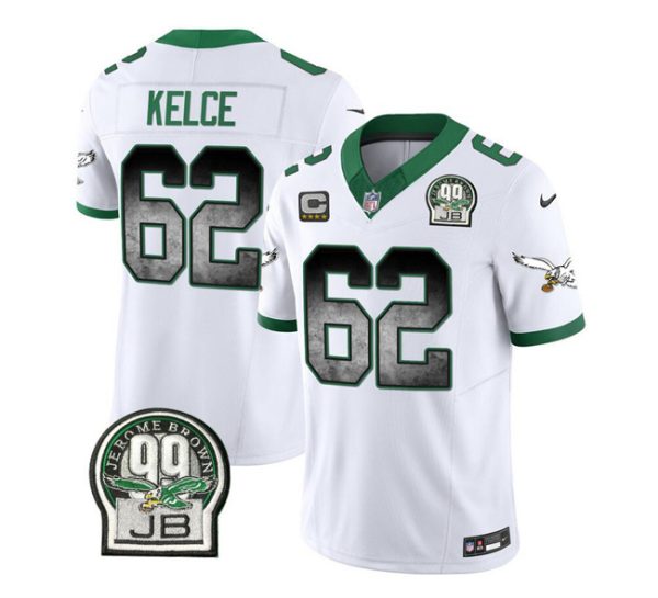 Men Philadelphia Eagles #62 Jason Kelce White 2023 F.U.S.E. With 4-star C Patch Throwback Vapor Untouchable Limited Football Stitched Jersey