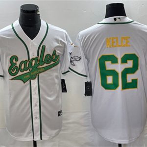 Men Philadelphia Eagles #62 Jason Kelce White Gold Cool Base Baseball Stitched Jersey