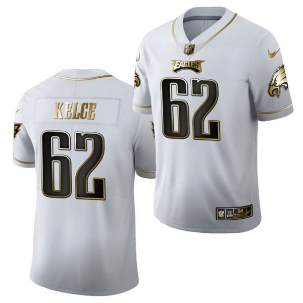 Men Philadelphia Eagles #62 Jason Kelce White Golden Limited Stitched Jersey