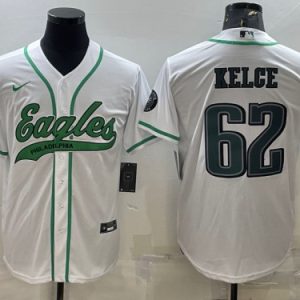 Men Philadelphia Eagles #62 Jason Kelce White With Patch Cool Base Stitched Baseball Jersey