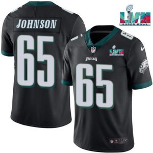 Men Philadelphia Eagles #65 Lane Johnson Black Super Bowl LVII Patch Vapor Untouchable Limited Stitched Jersey