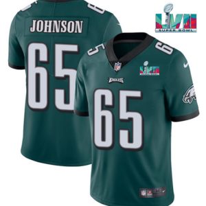 Men Philadelphia Eagles #65 Lane Johnson Green Super Bowl LVII Patch Vapor Untouchable Limited Stitched Jersey