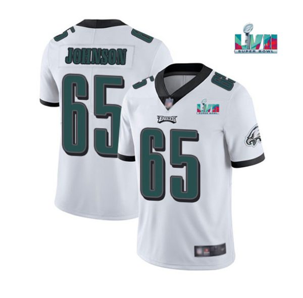 Men Philadelphia Eagles #65 Lane Johnson White Super Bowl LVII Patch Vapor Untouchable Limited Stitched Jersey