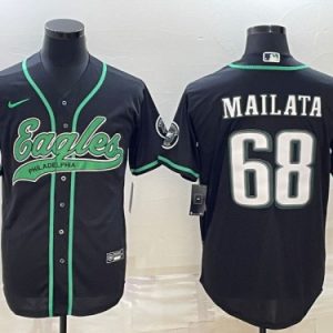 Men Philadelphia Eagles #68 Jordan Mailata Black With Patch Cool Base Stitched Baseball Jersey