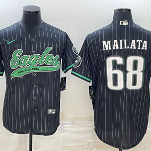 Men Philadelphia Eagles #68 Jordan Mailata Black With Patch Cool Base Stitched Baseball Jersey