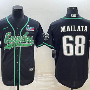 Men Philadelphia Eagles #68 Jordan Mailata Black With Super Bowl LVII Patch Cool Base Stitched Baseball Jersey