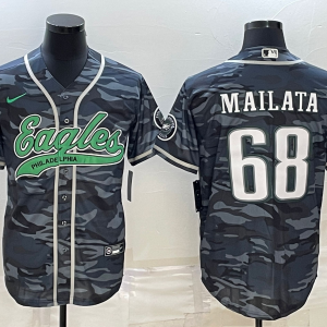 Men Philadelphia Eagles #68 Jordan Mailata Gray Camo With Patch Cool Base Stitched Baseball Jersey