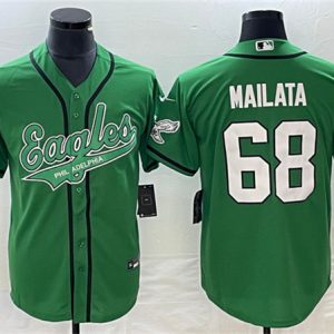 Men Philadelphia Eagles #68 Jordan Mailata Green Cool Base Stitched Baseball Jersey