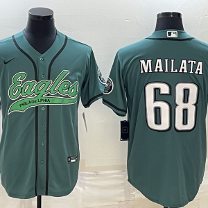 Men Philadelphia Eagles #68 Jordan Mailata Green With Patch Cool Base Stitched Baseball Jersey