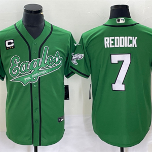 Men Philadelphia Eagles #7 Haason Reddick Green With C Patch Cool Base Stitched Baseball Jersey