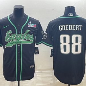 Men Philadelphia Eagles #88 Dallas Goedert Black With Super Bowl LVII Patch Cool Base Stitched Baseball Jersey