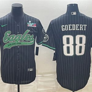 Men Philadelphia Eagles #88 Dallas Goedert Black With Super Bowl LVII Patch Cool Base Stitched Baseball Jersey