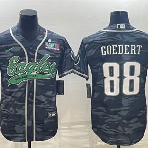 Men Philadelphia Eagles #88 Dallas Goedert Gray Camo With Super Bowl LVII Patch Cool Base Stitched Baseball Jersey