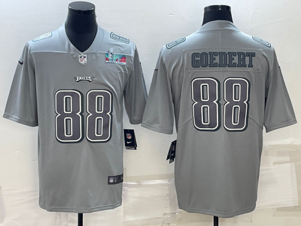 Men Philadelphia Eagles #88 Dallas Goedert Gray Super Bowl LVII Patch Atmosphere Fashion Stitched Jersey