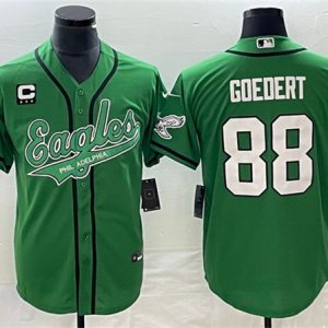 Men Philadelphia Eagles #88 Dallas Goedert Green With C Patch Cool Base Stitched Baseball Jersey