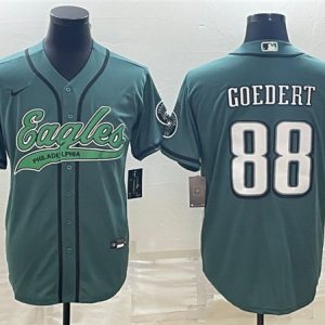 Men Philadelphia Eagles #88 Dallas Goedert Green With Patch Cool Base Stitched Baseball Jersey