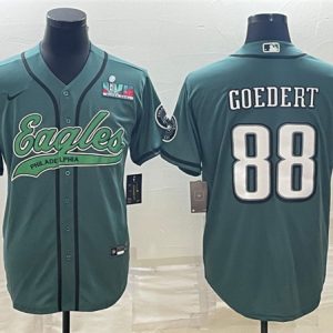 Men Philadelphia Eagles #88 Dallas Goedert Green With Super Bowl LVII Patch Cool Base Stitched Baseball Jersey