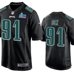 Men Philadelphia Eagles #91 Fletcher Cox Black Super Bowl LVII Patch Stitched Game Jersey