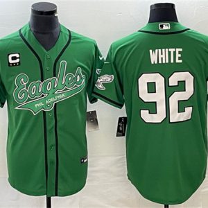 Men Philadelphia Eagles #92 Reggie White Green With C Patch Cool Base Stitched Baseball Jersey