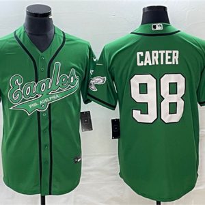 Men Philadelphia Eagles #98 Jalen Carter Green Cool Base Stitched Baseball Jersey