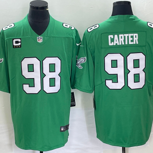 Men Philadelphia Eagles #98 Jalen Carter Green Vapor Limited With C Patch Stitched Football Jersey