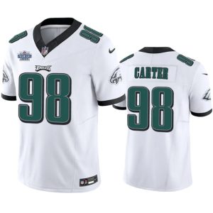 Men Philadelphia Eagles #98 Jalen Carter White 2023 F.U.S.E. Prem1ere Patch Vapor Untouchable Football Stitched Jersey