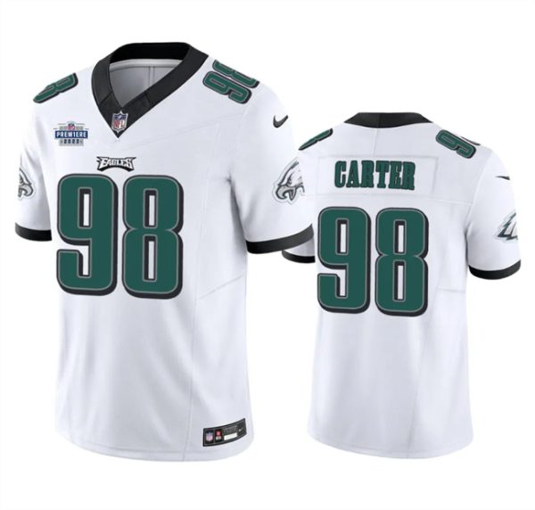 Men Philadelphia Eagles #98 Jalen Carter White 2023 F.U.S.E. Prem1ere Patch Vapor Untouchable Football Stitched Jersey