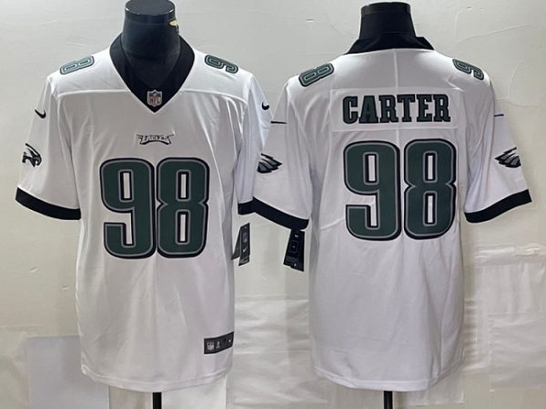 Men Philadelphia Eagles #98 Jalen Carter White Vapor Limited Stitched Football Jersey