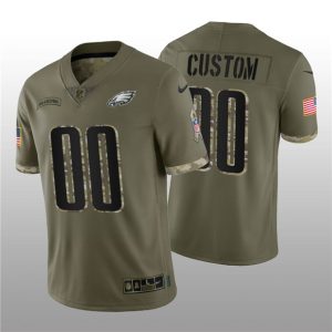 Men Philadelphia Eagles Active Player Custom 2022 Olive Salute To Service Limited Stitched Jersey