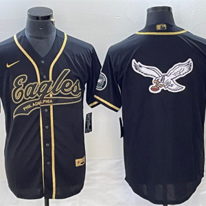 Men Philadelphia Eagles Black Gold Team Big Logo Cool Base Stitched Baseball Jersey