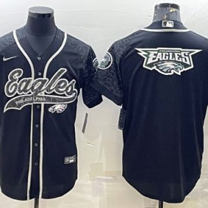 Men Philadelphia Eagles Black Reflective Team Big Logo With Patch Cool Base Stitched Baseball Jersey