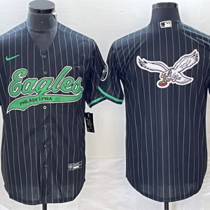 Men Philadelphia Eagles Black Team Big Logo Cool Base Stitched Baseball Jersey