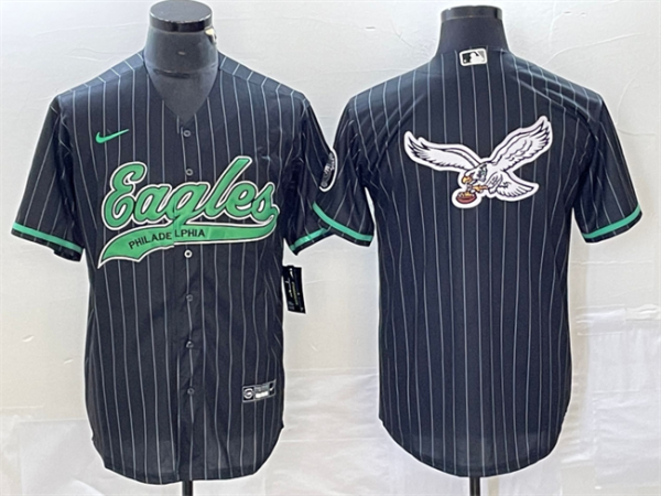 Men Philadelphia Eagles Black Team Big Logo Cool Base Stitched Baseball Jersey