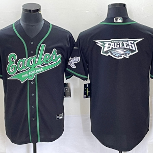 Men Philadelphia Eagles Black Team Big Logo Cool Base Stitched Baseball Jersey