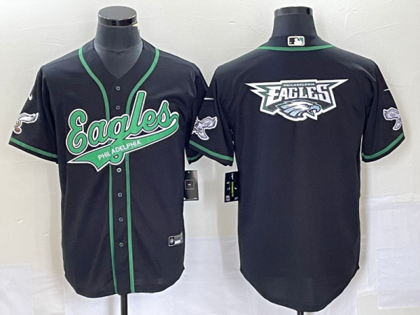 Men Philadelphia Eagles Black Team Big Logo Cool Base Stitched Baseball Jersey