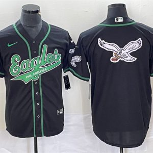 Men Philadelphia Eagles Black Team Big Logo Cool Base Stitched Baseball Jersey