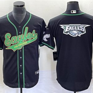 Men Philadelphia Eagles Black Team Big Logo Cool Base Stitched Baseball Jersey