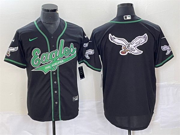 Men Philadelphia Eagles Black Team Big Logo Cool Base Stitched Baseball Jersey