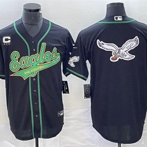 Men Philadelphia Eagles Black Team Big Logo With C Patch Cool Base Stitched Baseball Jersey