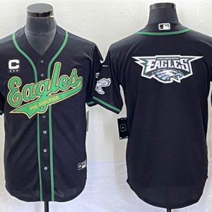 Men Philadelphia Eagles Black Team Big Logo With C Patch Cool Base Stitched Baseball Jersey