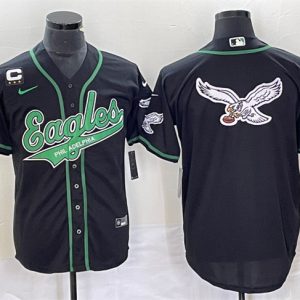 Men Philadelphia Eagles Black Team Big Logo With C Patch Cool Base Stitched Baseball Jersey