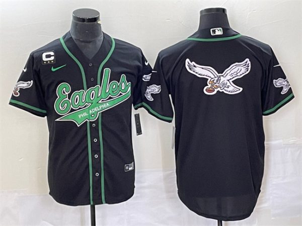 Men Philadelphia Eagles Black Team Big Logo With C Patch Cool Base Stitched Baseball Jersey