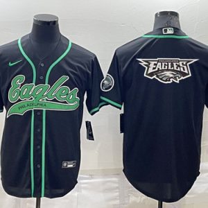 Men Philadelphia Eagles Black Team Big Logo With Patch Cool Base Stitched Baseball Jersey