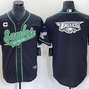 Men Philadelphia Eagles Black With C Patch Team Big Logo Cool Base Stitched Baseball Jersey