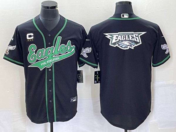 Men Philadelphia Eagles Black With C Patch Team Big Logo Cool Base Stitched Baseball Jersey